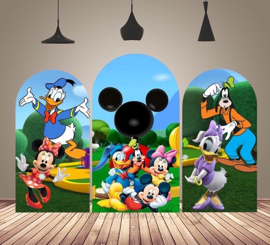Mickey Clubhouse Arch Backdrop Cover for Kids Birthday Party Wall Decor Mickey Mouse and His Friends Chiara Arch Banner Double Sided