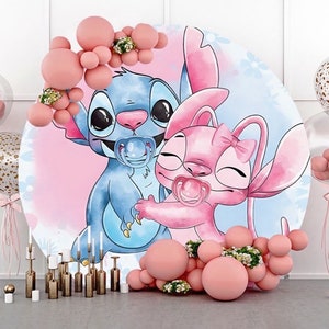 Pasgeboren geslacht onthullen ronde achtergrond cover Stitch en Lilo Kids verjaardag fotografie achtergrond baby douche cirkel foto achtergrond decor