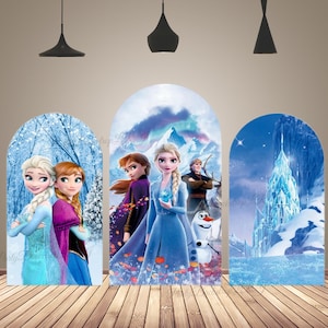 Cartoon Princess Elsa and Anna Chiara Arch Wall Backdrop Frozen Castle Arch Covers Girls Birthday Photography Background Decor Double-Sided