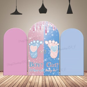Newborn Gender Reveal Party Arch Backdrop cover Boy Or Girl Baby Shower Decor Pink and Blue Footprint Chiara Arch Wall Backdrop Double-sided