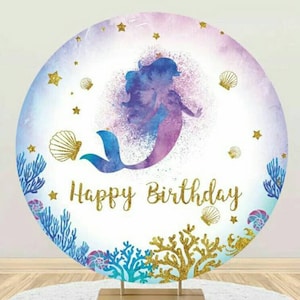 Baby Girls Birthday Backdrop Cover Underwater World Shell Circle Photography Backdrop Coral Round Photo Background Party Decor Backdrop