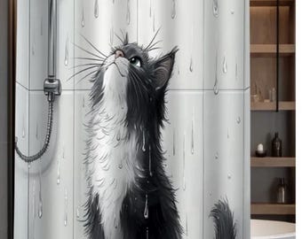 Little Cat in The Bathroom Shower Curtain Animal Waterproof Curtains with 12 Hooks Bath Decoration
