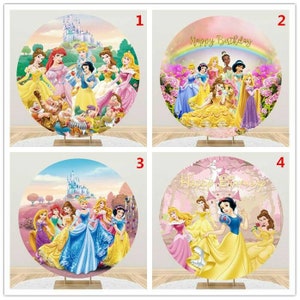 Cartoon Princess Round Backdrop Baby Shower Birthday Party Photography Backdrop Wall For Girls Photo Background Polyester Party Decoration