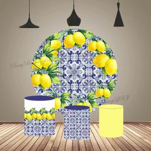 Lemon Round Arch Backdrop Cover Birthday Photography Background Cylinder Covers Photo Backdrop Set Circle Poster Bridal Shower Decor