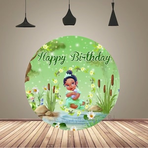 Girls Birthday Circle Arch Photography Backdrop Cartoon Tiana Princess Round Backdrop Cover Baby Shower Circle Background Studio Props Decor