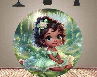 Round Baby Tiana Backdrop Cover Forest Princess Birthday Party Background Decor Girl Baby Shower Circle Cover