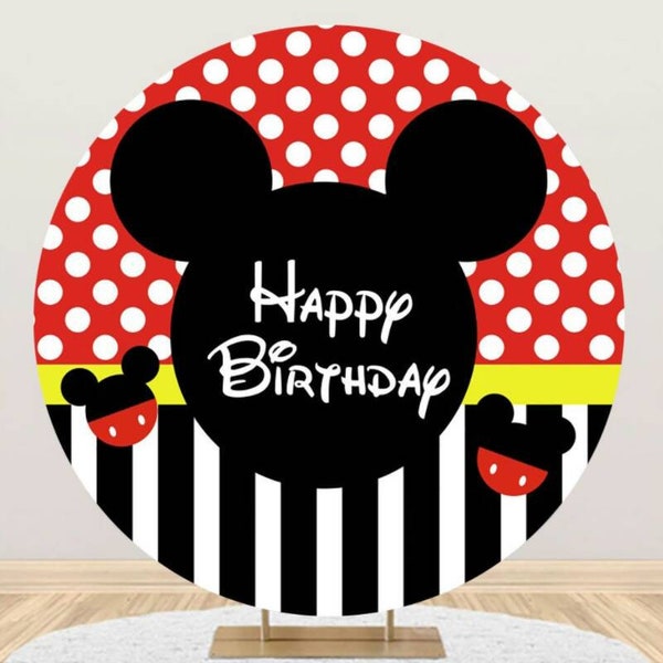 Children Birthday Party Round Backdrop Cover Baby Shower Mickey Photography Background Wall Cartoon Circle Photo Backdrop Custom Name