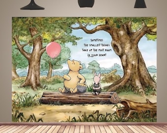 Winnie Puuh Fotohintergrund zum 1.Geburtstag: Cartoon-Babyparty-Fotohintergrund