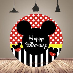 Mickey Head Round Birthday Backdrop Cover: Custom Name Photography Background for Kids
