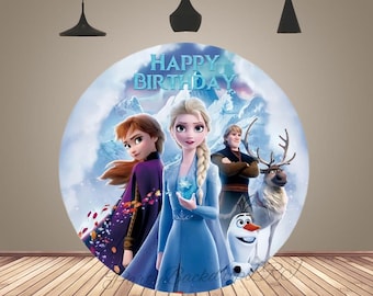 Custom Frozen Birthday Backdrop: Princess Elsa Round Cover Party Decoration