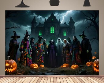 Halloween Ghost Family Backdrop Forest Castle Skull Witch Horror Night Party Photography Backdrop Haunted House Pumpkin Banner Decoration