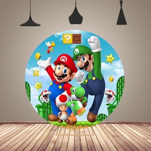 Cartoon Ronde Achtergrond Cover Mario Brother Thema Fotografie Achtergrond Baby Verjaardag Cirkel Foto Achtergrond Feestdecoratie voor kinderen