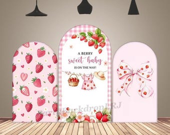 Strawberry Pink Bow Arch Cover A Berry Sweet Baby Is on The Way Kids Birthday Chiara Arched Wall Baby Shower Party Decor Double-Sided