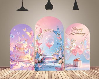 Butterfly Balloon Arch Backdrop Cover Sweet Birthday Cake for Princess Girls Party Decor Chiara Arch Wall
