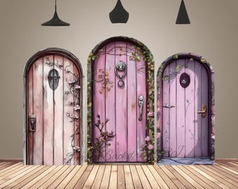 Baby Girl Princess Birthday Arch Cover Fairy Tale Pink Purple Door Photo Arched Backdrop Decoration