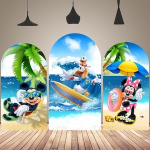 Summer Surfing Minnie Mouse Arch Cover Backdrop Birthday Party Decoration Donald Duck Mickey Chiara Arched Wall Backgroun Covers