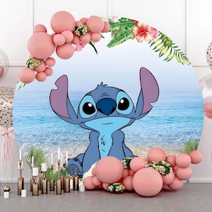 Ronde Stitch Arch Achtergrond Cover voor Kids Verjaardagsfeestje Cirkel Cartoon Fotografie Achtergrond Pasgeboren Baby Douche Foto Achtergrond Props