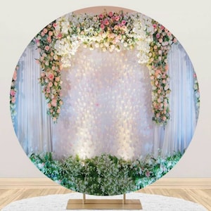 Wedding Flowers Wall Round Backdrop Cover Floral Circle Photography Backdrop Engagement Anniversary Photo Background Party Decor