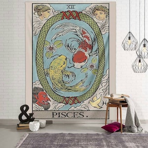 Pesci Tarocchi Carta Arazzo Misterioso Retro Pittura Murale Per Soggiorno Camera Da Letto Arte Murale Appesa Arazzi Hippie Decorazione Dormitorio