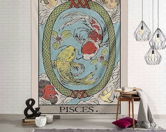 Pisces Tarot Card Tapetsry Mysterious Retro Wall Painting For Living Room Bedroom Wall Art Hanging Hippie Tapestries Dorm Decoration
