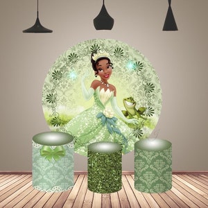 Princess Tiana and the Frog Round Cover Backdrop Girls Birthday Photography Background Cover Cartoon Circle Cake Table Cylinder Covers