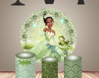 Princess Tiana and the Frog Round Cover Backdrop Girls Birthday Photography Background Cover Cartoon Circle Cake Table Cylinder Covers
