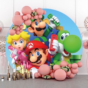 Super Mario Rundbogen Hintergrund Abdeckung Kinder Geburtstag Fotografie Hintergrund Neugeborene Baby Shower Kreis Foto Hintergrund Party Decor Requisiten