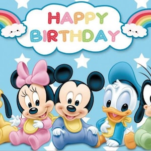 Fotografía de dibujos animados Telón de fondo niños cumpleaños fiesta de cumpleaños fondo Mickey Minnie ratón bebé fiesta decoración telón de fondo banner personalizado