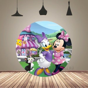 Daisy e Minnie Circle Arch Fondale fotografico Festa di compleanno per bambini Sfondo rotondo Copertina Cartoon Circle Background Studio Puntelli Decor