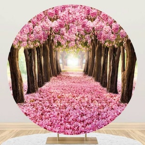 Circle Wedding Flowers Tree Backdrop Cover Round Photography Backdrop Flora Photo Background Engagement Anniversary Party Decor Studio Props