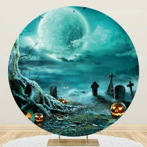 Halloween Night Round Photography Backdrop Cover All Saints Day Pumpkins Circle Backdrop Photo Background Wall  Halloween Carnival Decor