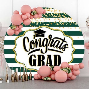 Striped With Sequins Grad Round Photography Backdrop Cover Graduation Backdrop Congrats Circle Photo Background Studio Props Grad Decoration