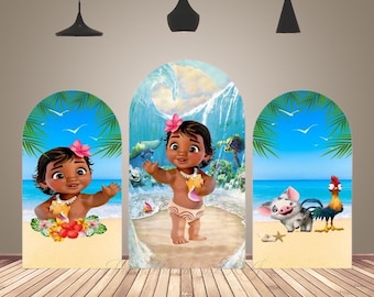 Baby Moana Princess Birthday Arch Backdrop Cover Cartoon Backdrop Cover Baby Shower Chiara Arch Photography Background Banner Double Sided
