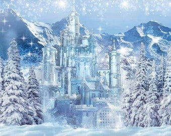 Winter Castle Photography Backdrop Blue Ice Frozen Forest Wonderland Background Snow Mountian Baby Shower Birthday Party Backdrop Decoration