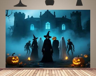 Horror Night Party Photography Backdrop Halloween Pumpkin Forest Castle Skull Witch Banner Decoration