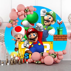 Jongens Verjaardag Ronde Achtergrond Cover Mario Brother Thema Fotografie Achtergrond Cartoon Cirkel Foto Achtergrond Partij Decoratie voor Kinderen