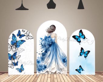 Blue Butterfly Quinceanera Arch Backdrop Cover: Sweet 15th/16th Birthday Party