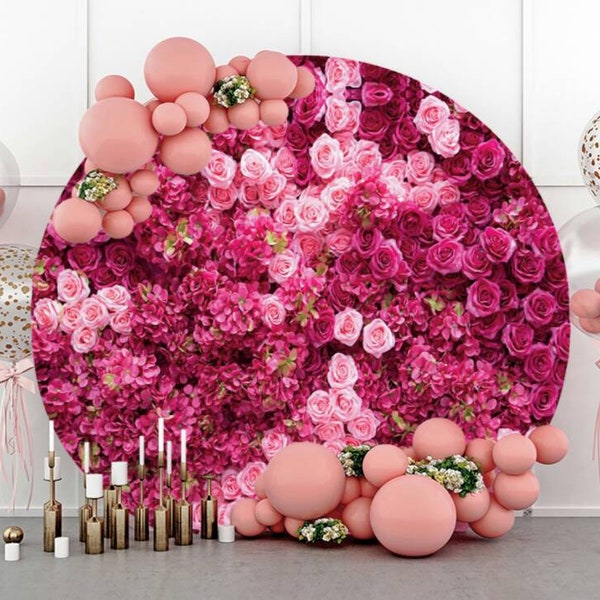Beautiful Rose Flowers Wall Circle Backdrop Cover Round Photography Backdrop Wedding Photo Background Anniversary Party Decor Studio Props