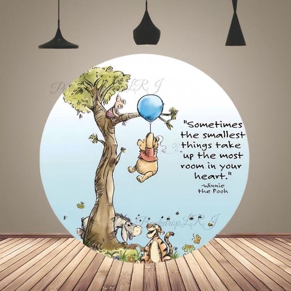 Winnie the Pooh Baby Shower Round Backdrop Cover: Kids Birthday Party Decoration