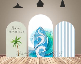 Beach Party Surfboard Arch Backdrop Summer Palm Tree Birthday Arched Covers Decor Custom Any Text