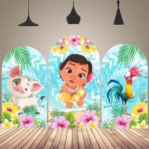 Cubierta de arco de cumpleaños para niños, cubierta de fondo de arco de princesa Moana para bebé, cubierta de fondo de dibujos animados, fondo de fotografía de arco de Chiara para Baby Shower