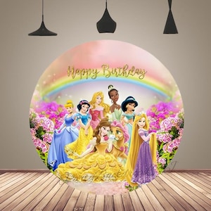 Cartoon prinses ronde achtergrond: meisjes verjaardagsfeestje cirkel omslagdecoratie!