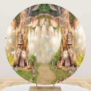 Circle Dream Forest Backdrop Cover Butterfly Plant Round Photography Backdrop Photo Background Birthday Anniversary Party Decor Studio Props