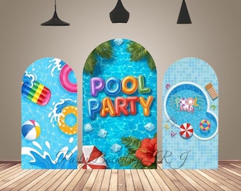 Summer Pool Party Arch Backdrop Swimming Theme Banner Double-Sided Chiara Arched Wall Decoration