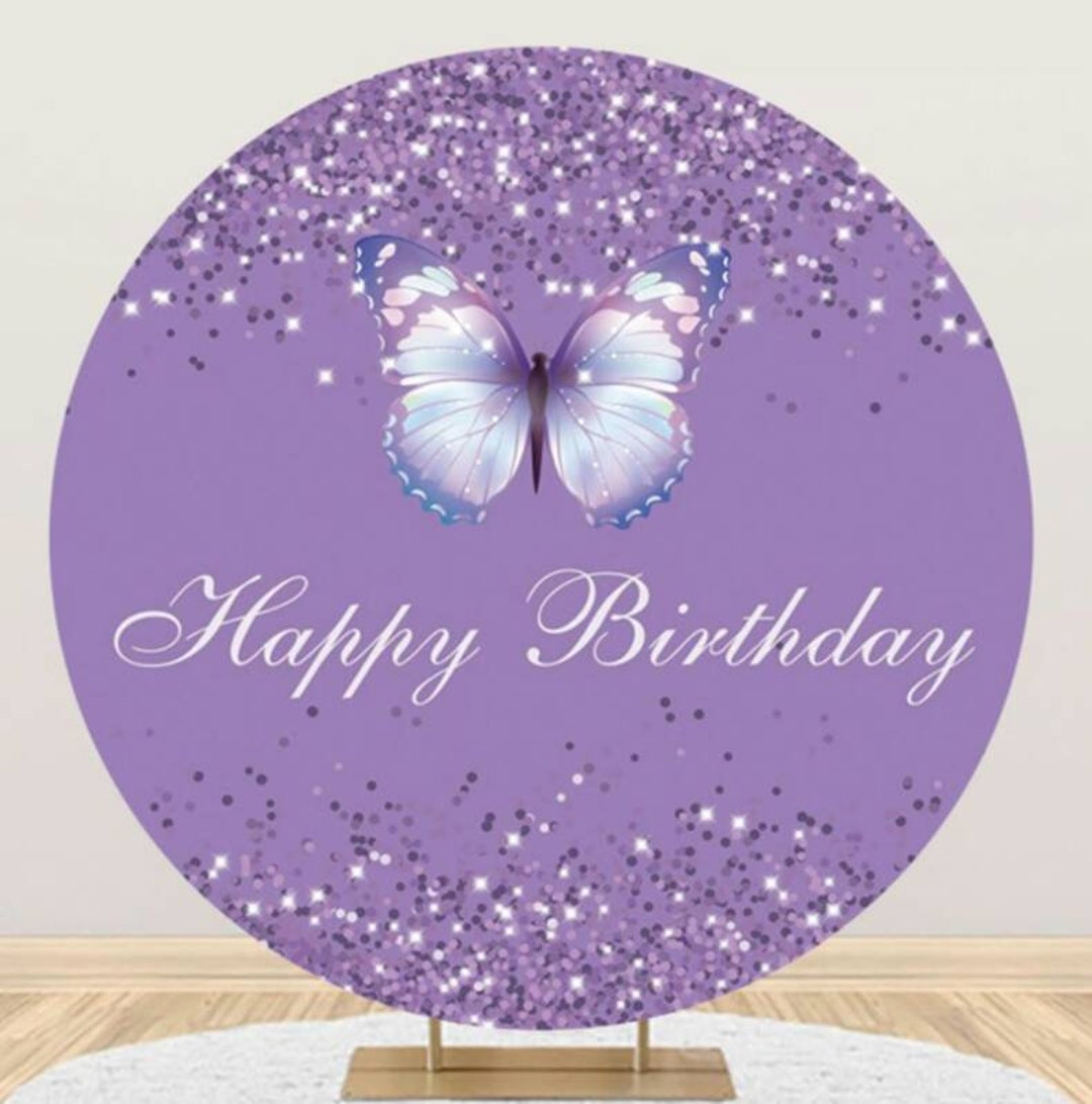 Purple Butterfly Round Backdrop Cover Baby Shower Birthday - Etsy