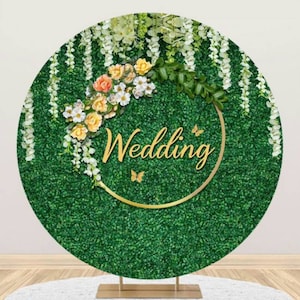 Wedding Party Round Backdrop Birthday Decoration Flowers Green Grasses Photography Backdrop Cover Engagement Background Wall Photo Studio