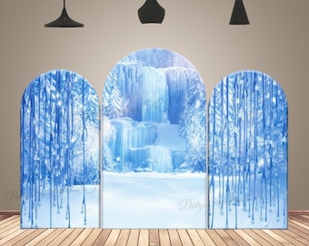 Winter Frozen Princess Arch Backdrop Cover: Double-Sided Birthday Party Decor