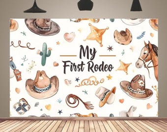 Western Cowboy Backdrop My First Rodeo Baby 1st Photography Background Kids Birthday Party Banner