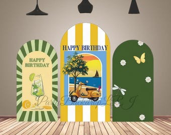 Orange Juice Arch Backdrop Summer Theme Birthday Green Arched Covers Decor Custom Any Text