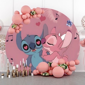 Baby Shower Cartoon Arco tondo Fondale Copertina Stitch Compleanno per bambini Fotografia Sfondo Neonato Cerchio Foto Sfondo Decorazioni per feste